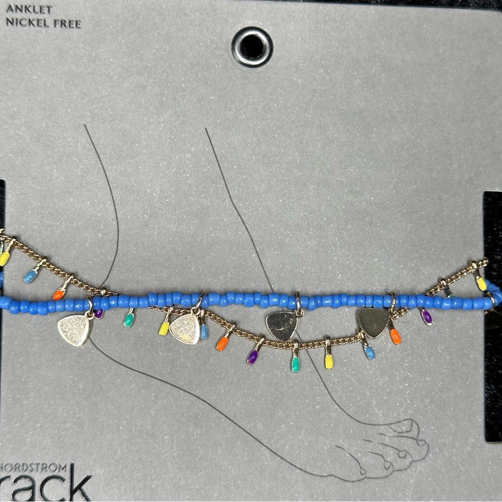 Nordstrom Rack Blue Beaded Anklet With Multicolored Charms 12$
